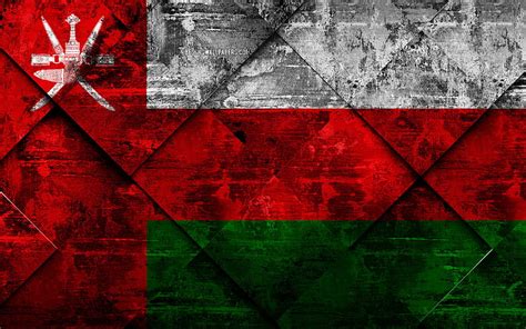Flag Of Oman Grunge Art Rhombus Grunge Texture Oman Flag Asia