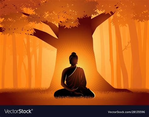 Siddhartha Gautama Enlightened Under Bodhi Tree Vector Image On