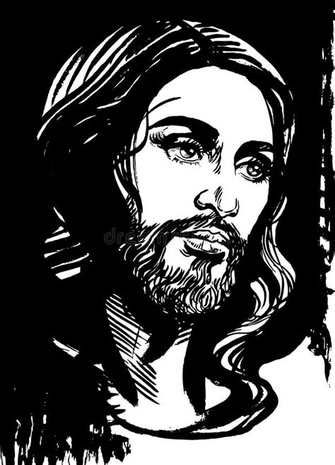 Jesus Christ Graphic Close Up Portrait Sketch Illustration Stock