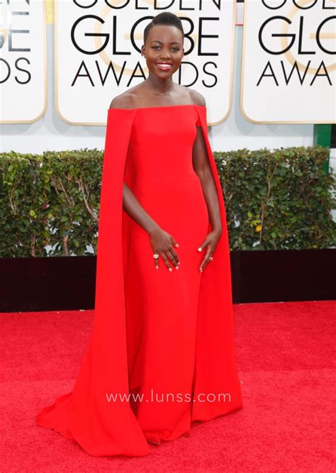 Lupita Nyongo Red Caped Dress Golden Globes Lunss