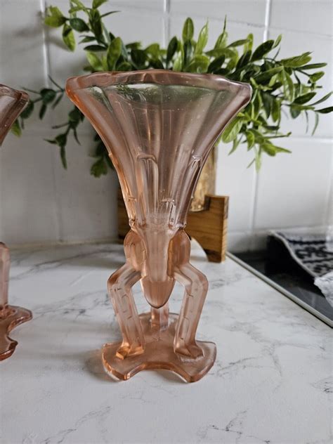 vintage pair czech art deco pink glass rocket bud flower vases ebay