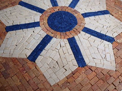 Geometric Decorative Mosaic Tile On Brick Red Geometric Mozaico