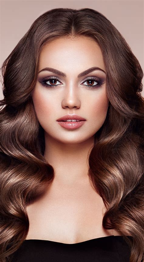 Download Wallpaper 1440x2630 Woman Model Curly Hair Makeup Brunette