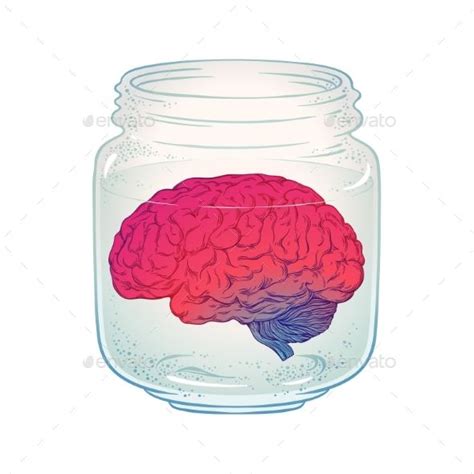 Human Brain In Glass Jar Glass Jars Sticker Stock Hand Drawn Vector