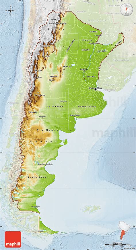Physical Map Of Argentina Lighten