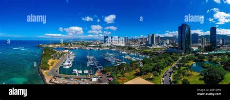 Scenic View Of Ala Moana Beach Park Honolulu Hawaii Usa Stock Photo