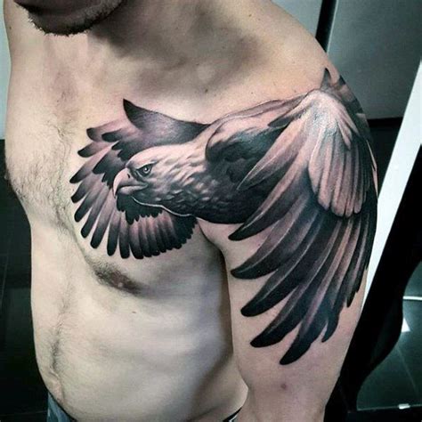 Shoulder And Chest Mens Realistic Shaded Eagle Tattoos In 2022 Eagle