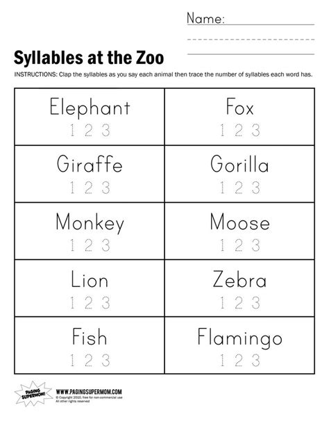 A ( 1 syllable) + gain ( 1 syllable) = 2 syllables. Syllable Worksheet for Kindergarten Counting Syllables ...