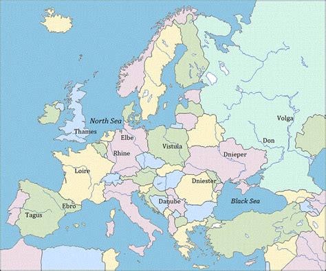 Major Rivers Of Europe World Map Europe Europe Map