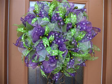 I loved purple because it was so unique. Apple Green, and Purple Spring Deco Mesh Wreath | Deco ...