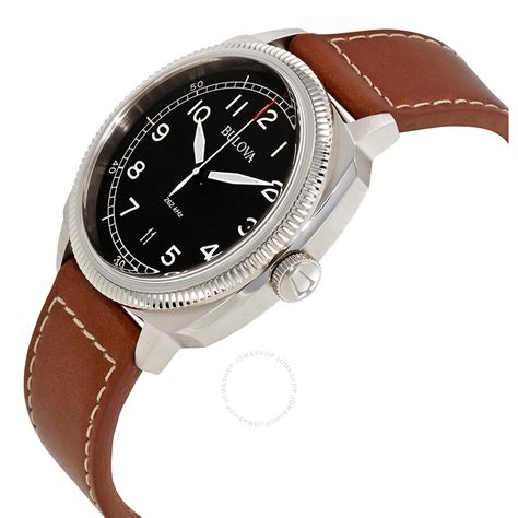 Bulova Military Black Dial Mens Leather Watch 96b230 Bulova