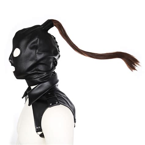 Pu Leather Body Harness Panty Bdsm Head Bondage Hood Mask With Braid Tail Skirt Ebay