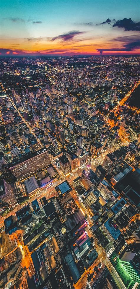 Download Wallpaper 1440x2960 Aerial View A Night Of The City