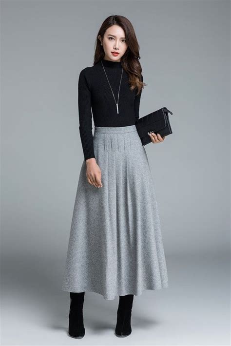 Light Grey Skirt Wool Skirt Winter Skirt Pleated Skirt Maxi Skirt