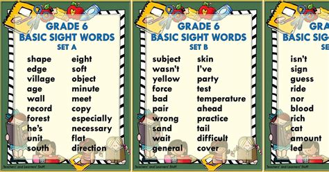 Basic Sight Words Grade 6 Free Download Deped Click