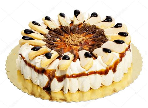 Spongy lady finger cookies are what makes tiramisu cake so special! Cream cake with caramel and lady fingers isolated over white | Cream cake, How to make cake ...