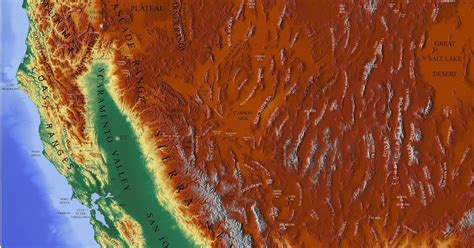Poster Wallchart Detailed Relief Map Of California And Nevada