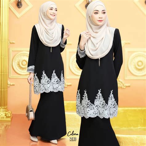 Baju Kurung Moden Raya 2020 Celine Lace Black Saeeda Collections
