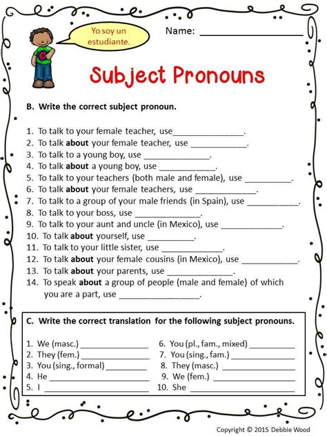 Spanish Personal Pronouns Worksheet Spanish Subject Pronouns Subject Pronouns Personal Pronouns