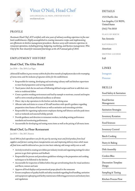 Pin On 18 Head Chef Resume Samples