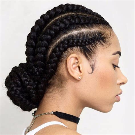 You can try this hairstyle if you have naturally black hair. Image result for cornrow low bun | Goddess braids ...