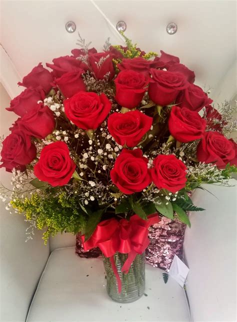 24 Red Roses Bouquet Iris Florist