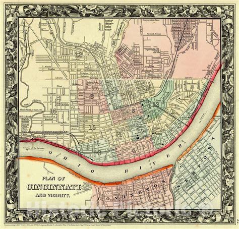 Historic Map 1861 Plan Of Cincinnati And Vicinity Vintage Wall Art