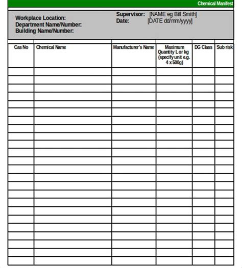 Printable Chemical Inventory Form Printable Forms Free Online