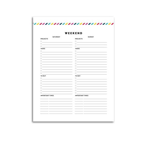 Weekend Planner Page Signature Stripe Planner Pages Planner