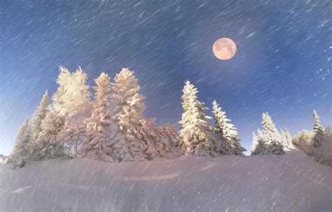 Full Moon On Snowy Night 4k Ultra Hd Wallpaper Background Image