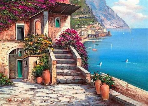 Amalfi Seaside Original Italian Oil Painting Southern Italy By