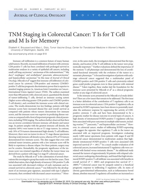 PDF TNM Staging In Colorectal Cancer T Is For T Cell And M Is For Memory