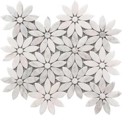 Calacatta Stone Mosaic Tile Flower Daisy Flower Tile Stone Mosaic