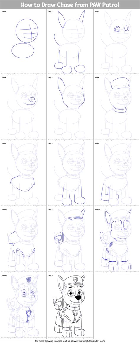 How To Draw Chase From Paw Patrol Printable Step By Step Drawing Sheet