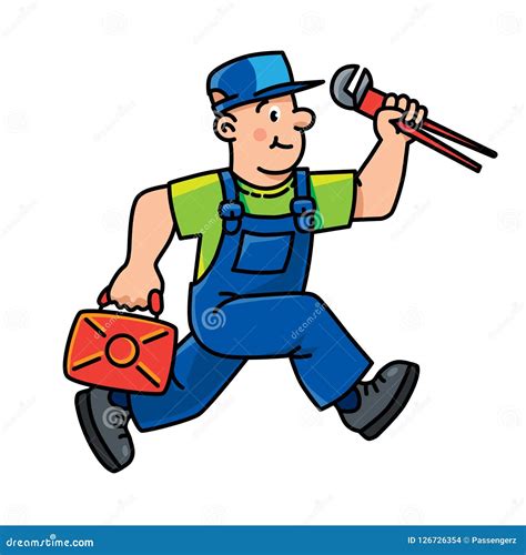 Plumber Or Repairman With The Tools Is Running Stock Vector