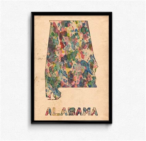 Alabama Map Poster Watercolor Watercolor Print Watercolor Map Map