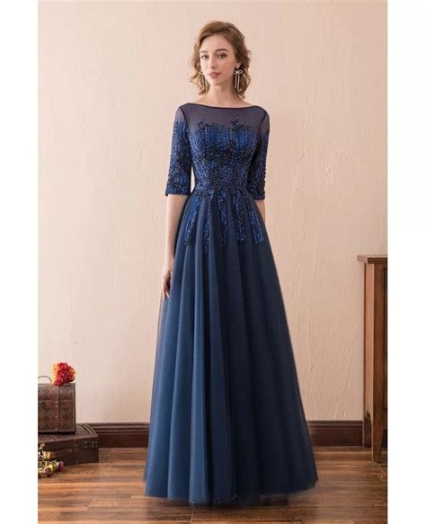 Modest Corset Beaded Lace Evening Dress Long With 12 Sleeves Ch6665