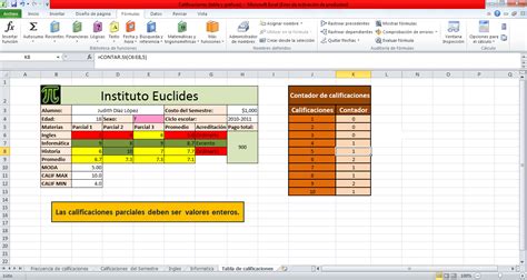 Judith Tics Tabla De Calificaciones Y Graficas En Excel