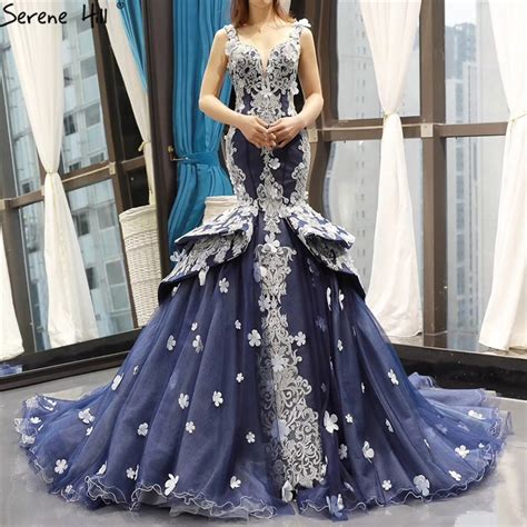 Buy Navy Blue Handmade Flowers Mermaid Wedding Dresses