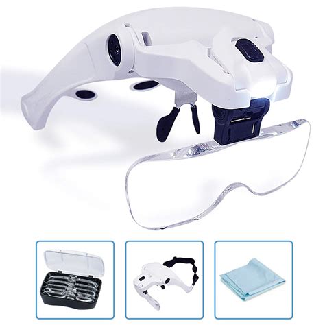 hands free headband magnifying glass head magnifier with led light 5 lens 1 3 5x ebay