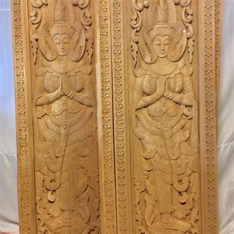 Large Wood Wall Art Hand Carved Fish Lotus Flower Wall Hanging Etsy