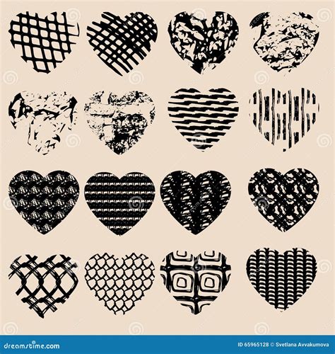 Set Of Black Grunge Hearts Design For Valentine S Day Stock Vector