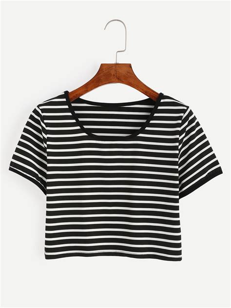 Black And White Striped Crop T Shirt Black And White Crop Tops White