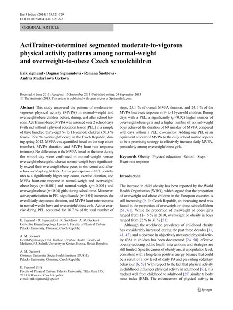 Pdf Actitrainer Determined Segmented Moderate To Vigorous Physical