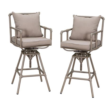 Noble House Derek Swivel Metal Outdoor Bar Stool 2 Pack 67067 The