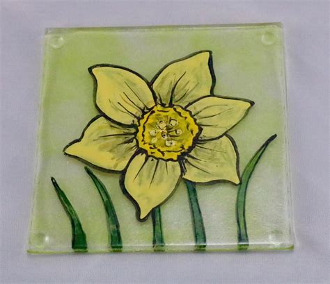 Daffodil Fused Glass Coaster Glass By Wendy