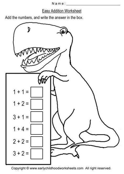 Simple Easy Kindergarten Dinosaur Addition Free Worksheets Samples