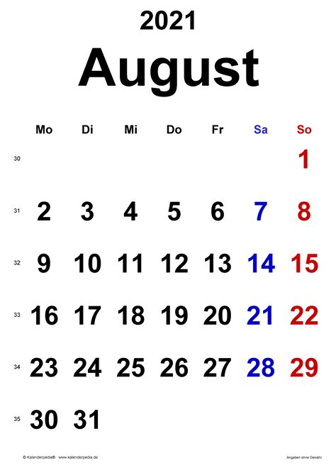 Designed in a simple blue highlighing the months, this template shares the. Kalender August 2021 als Excel-Vorlagen