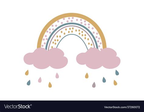 Cute Baby Boho Rainbow With Clouds And Rain Vector Image