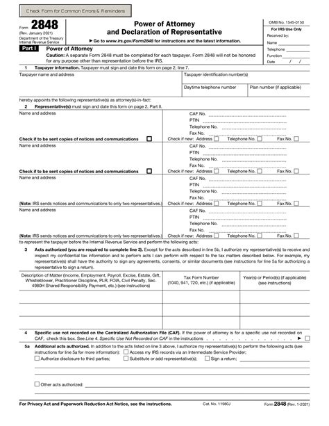 Free Irs Power Of Attorney Form 2848 Revised Jan 2021 Pdf Eforms